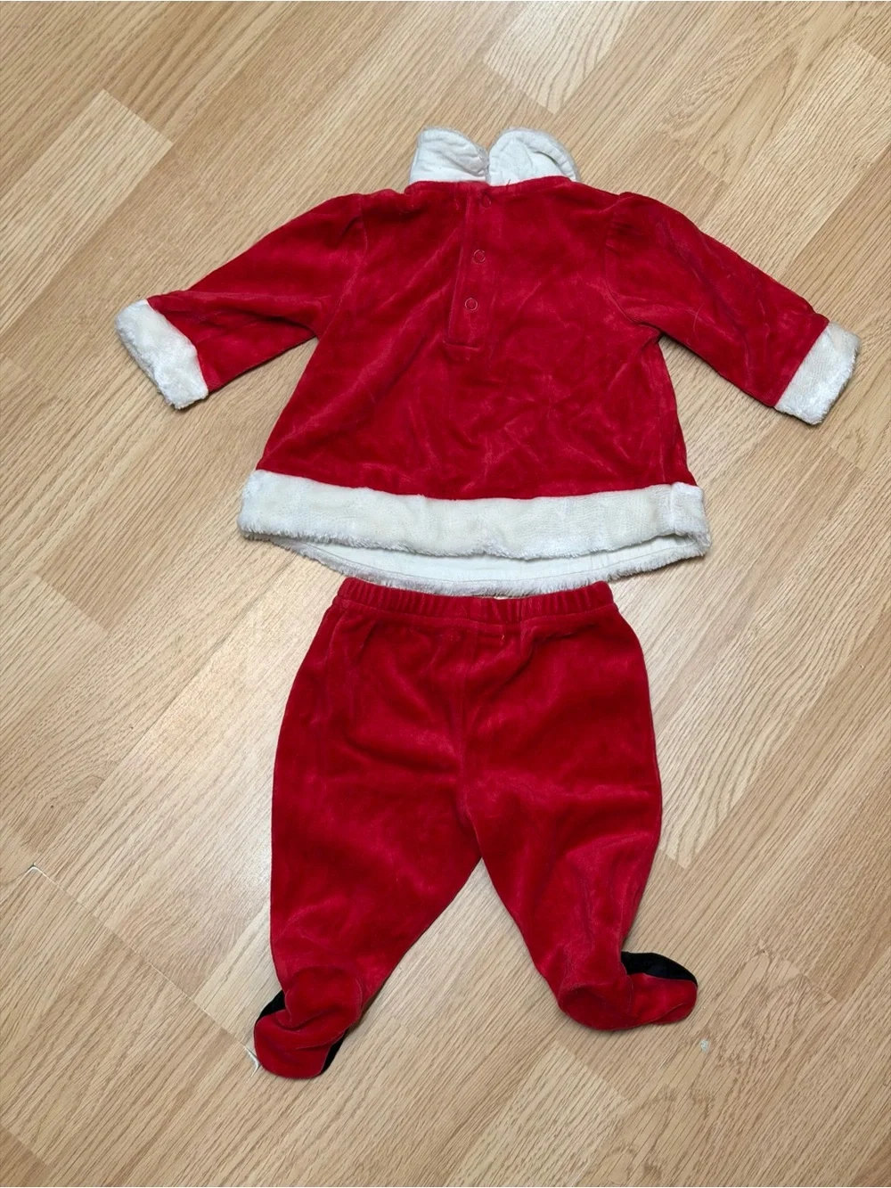 First Moments Layette Baby 0-3M Santa Red Velour Christmas 2 Piece Footed Set